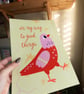 Cute Pink Pigeon Art Print. On My Way To Good Things Print.  - Image 5