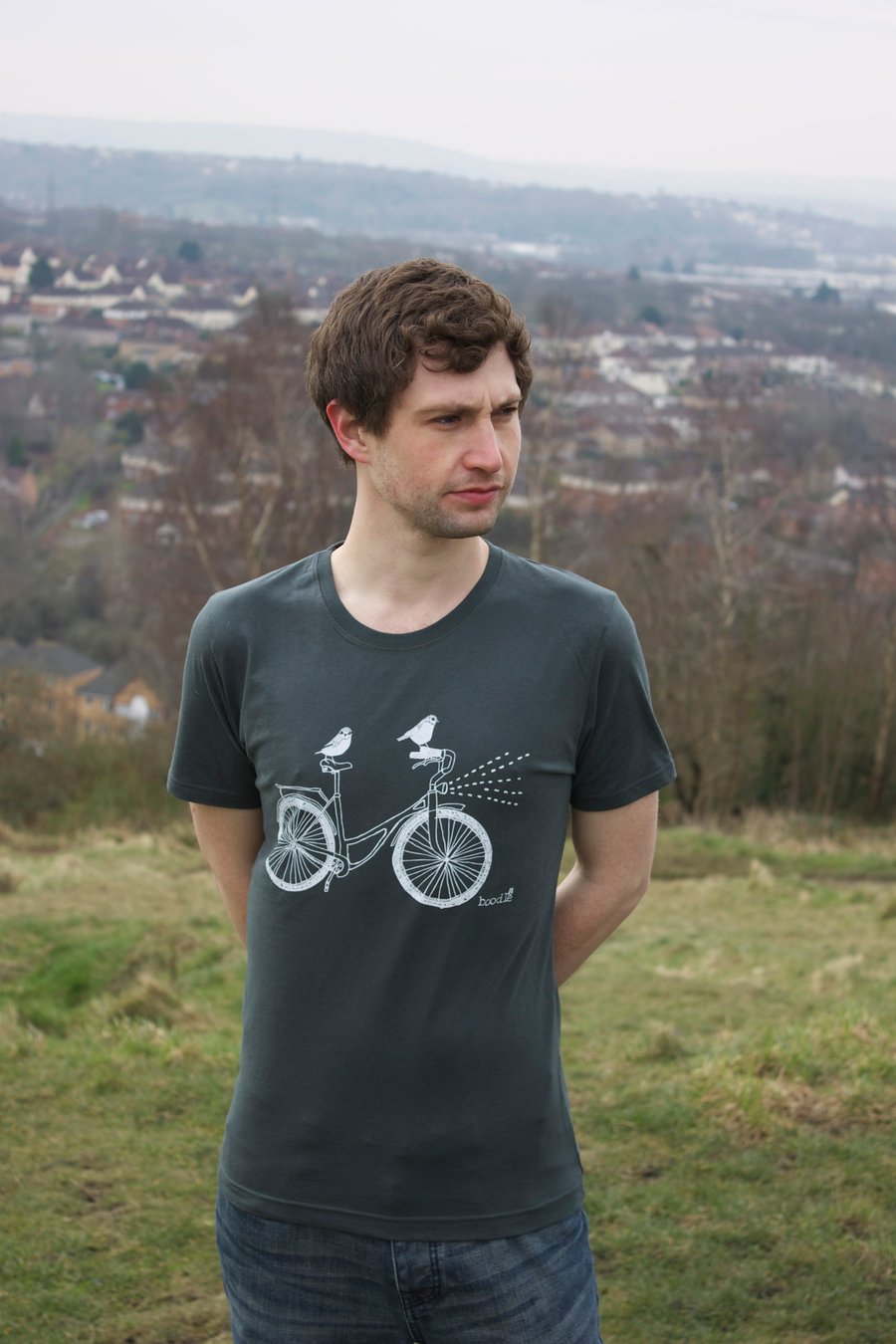 Grey Mens T-shirt hand screen printed on Organic cotton with eco-friendly inks. 