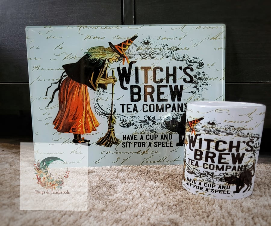 Witch's brew chopping board and mug gift set 
