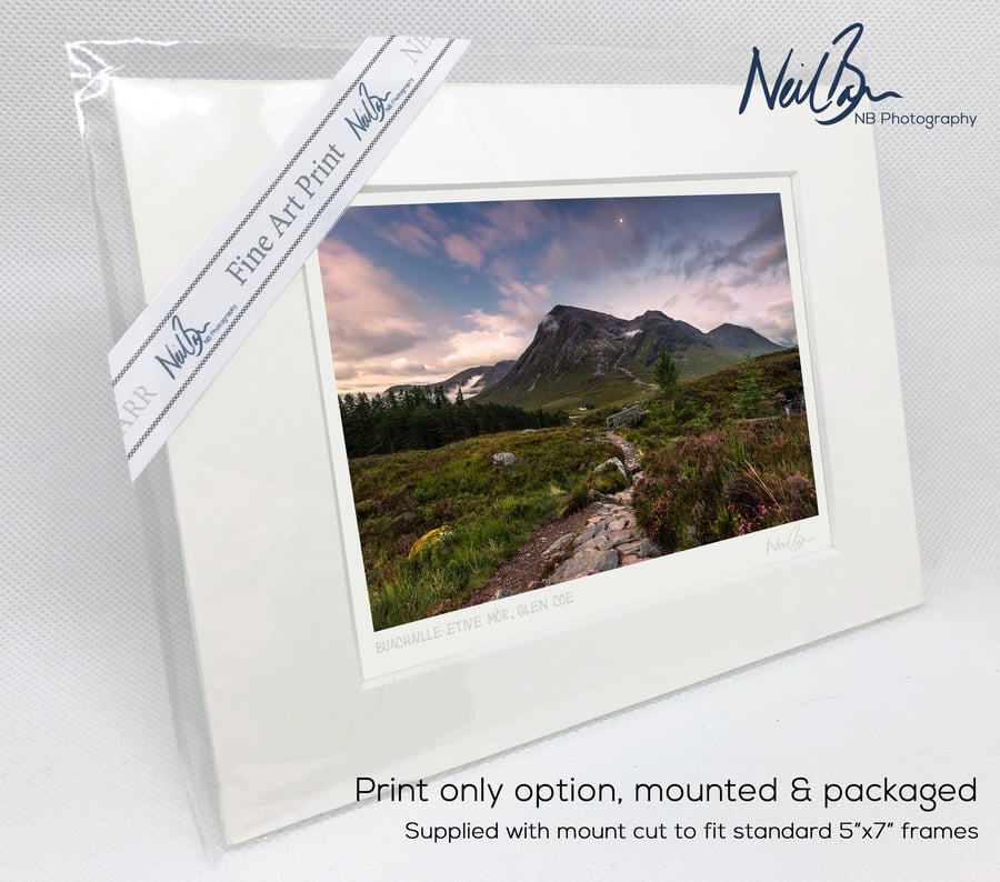 Moon over Buachaille Etive Mor from West Highland Way - A6(7"x5") Unframed Print