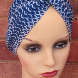 Turban-style Headband in Royal Blue and White