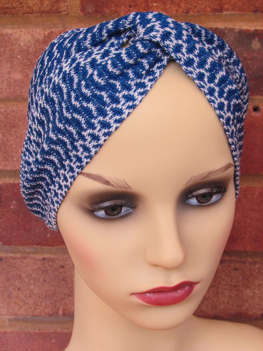 Turban-style Headband in Royal Blue and White