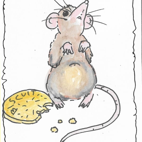 Blank Card of a cute Mouse. Print of Original painting