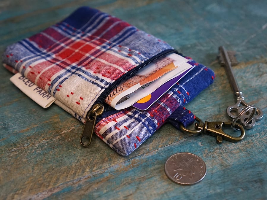 Fabric Mini-wallet — Card & Keys Essentials Pouch, Zipper Pouch with Snap Hook