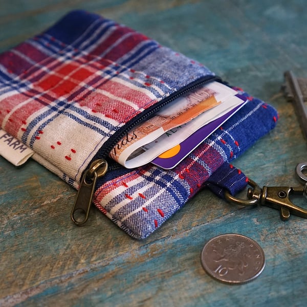 Fabric Mini-wallet — Card & Keys Essentials Pouch, Zipper Pouch with Snap Hook