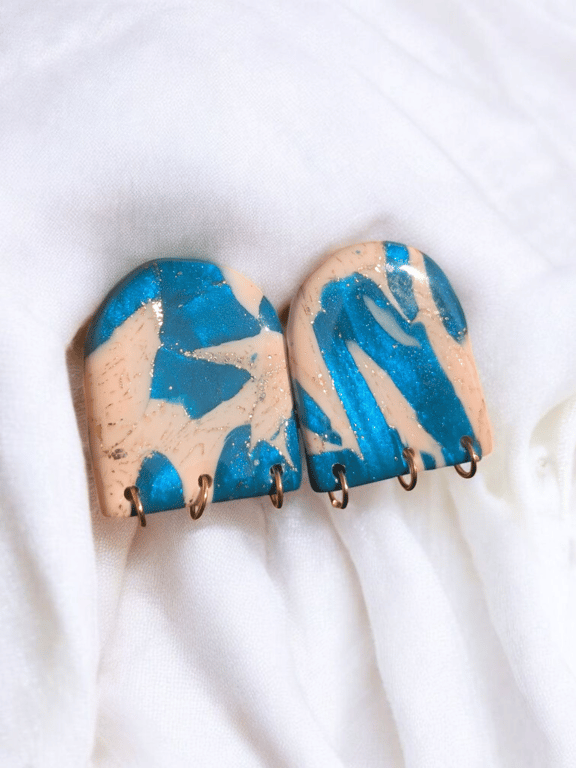 Turquoise with gold accent(S1) handmade polymer clay Earring