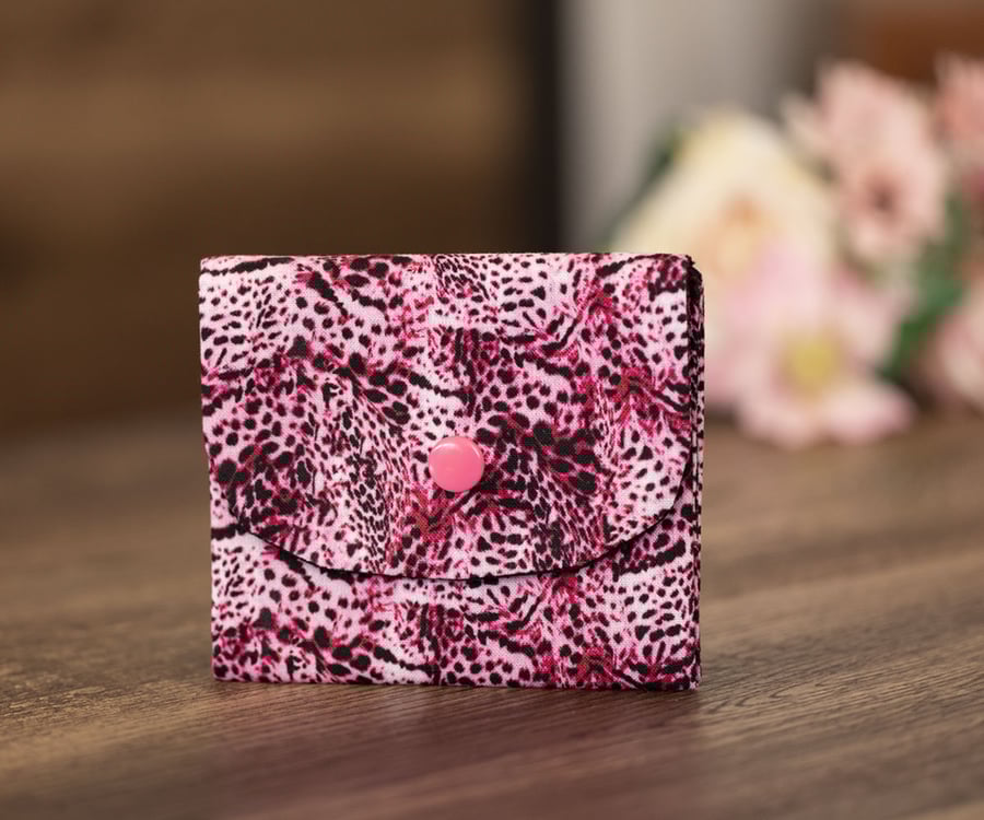 Handmade Coin Purse, Wallet Card Holder, Mini Wallet-Pink Leopard Design-CP28