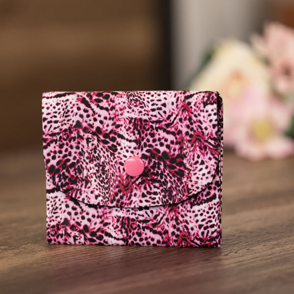 Handmade Coin Purse, Wallet Card Holder, Mini Wallet-Pink Leopard Design-CP28