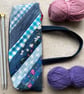 Denim and patchwork knitting bag project bag with straps