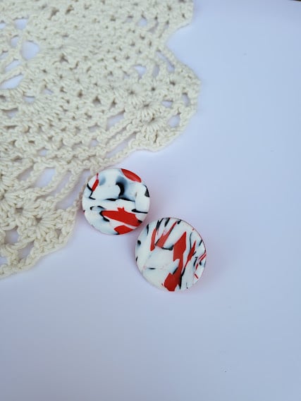 Handmade Polymer Clay Round Earrings - Abstract Art Circles