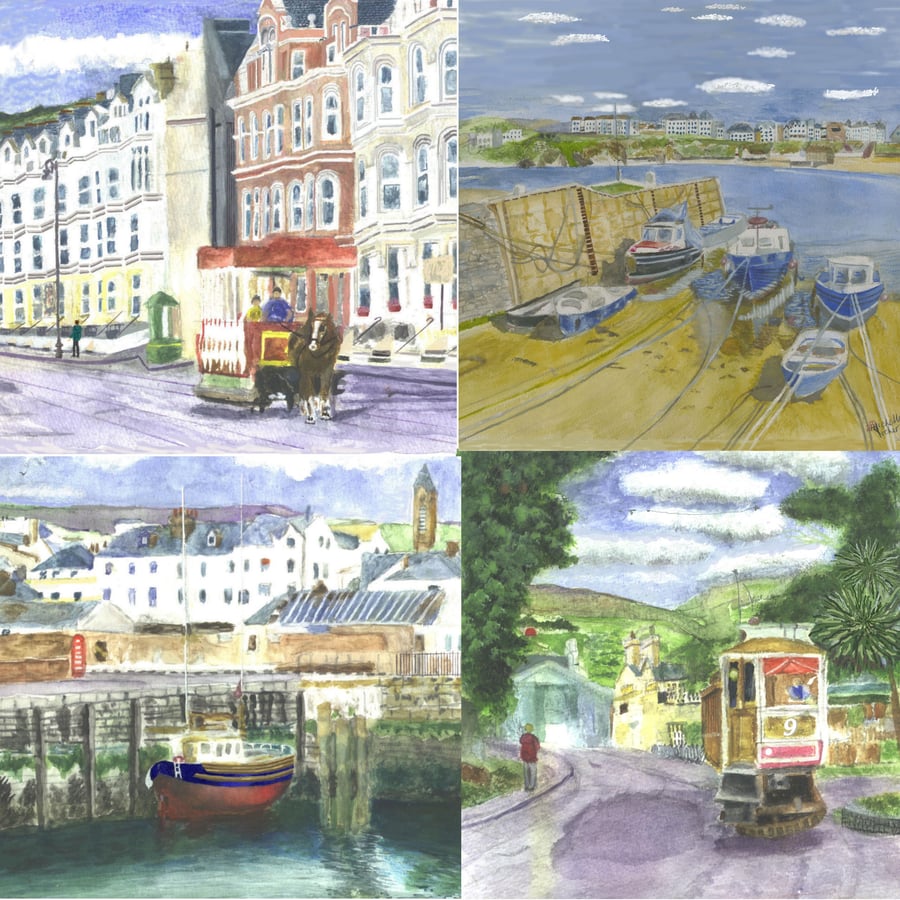 Set of 4 Acrylic Coasters paintings of Isle of Man 