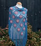 Crochet triangular shawl in sparkly  gold, pink, kingfisher blue - design LF433 - Image 2