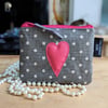 Polka Dot and Heart Motif Oilcloth Purse or Small Makeup bag