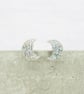 Titanium posts - Crescent moon - Silver holographic glitter stud earrings - Image 1