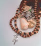 Men's  Necklace With Wooden Beads and Silver Double Cross, Gift for Him - Image 2