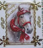Hand Crafted Decoupage Chistmas Card - Happy Christmas (2763) - Pony Horse