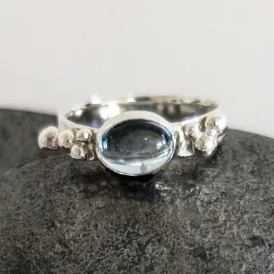 Sterling Silver Granulation Ring With Blue Topaz