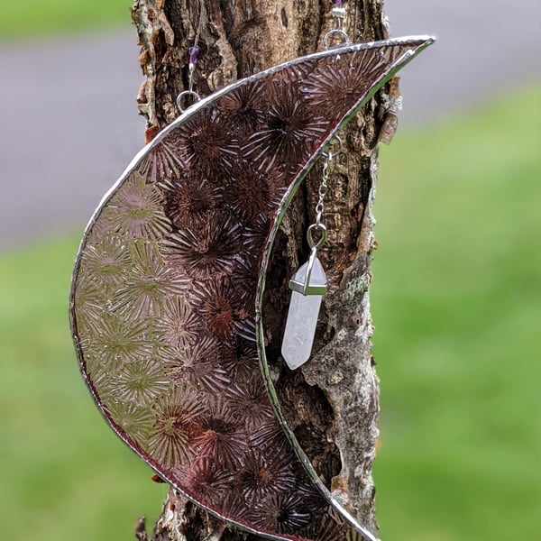 Stained glass crescent moon suncatcher