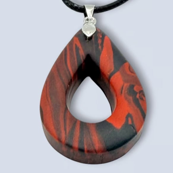 Deep Red and Black Marbled Glasses Holder Necklace Teardrop Pendant