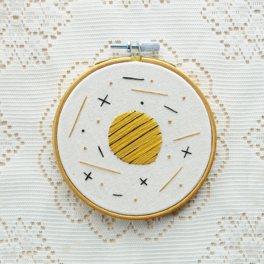 Space and Time - Yellow Planet 4 Inch Embroidery Hoop