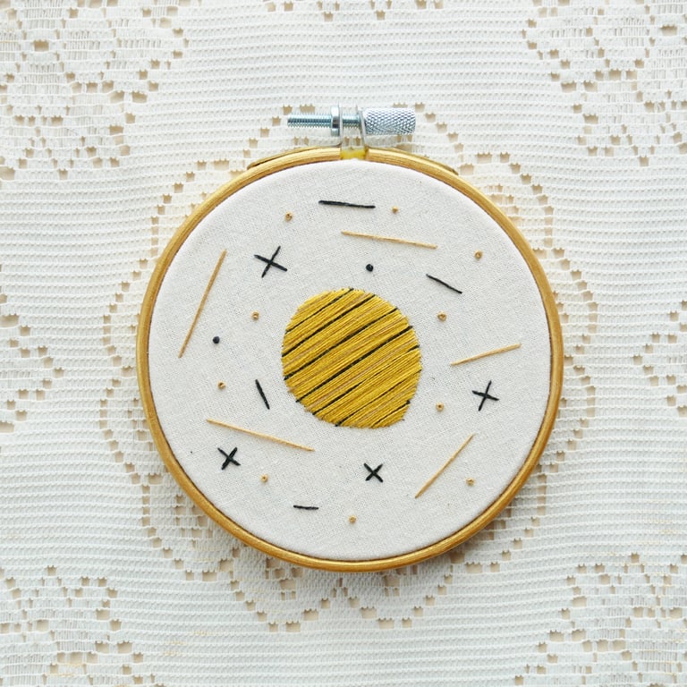 Space and Time - Yellow Planet 4 Inch Embroidery Hoop