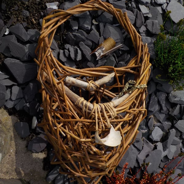 Sea Memories woven willow, driftwood, shell basket, ready now, quick dispatch