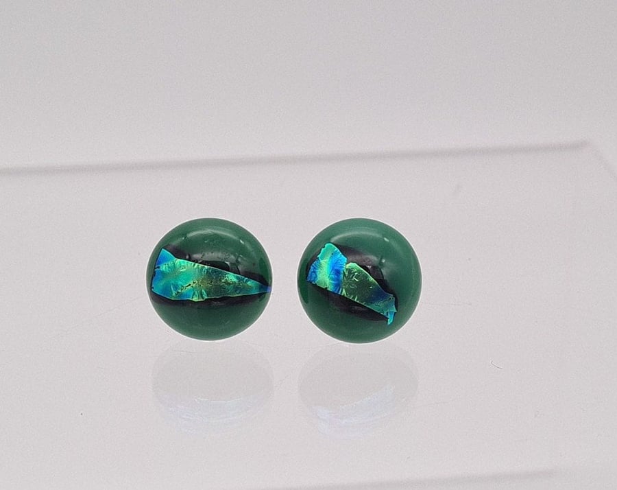 Green Dichroic Glass Stud Earrings