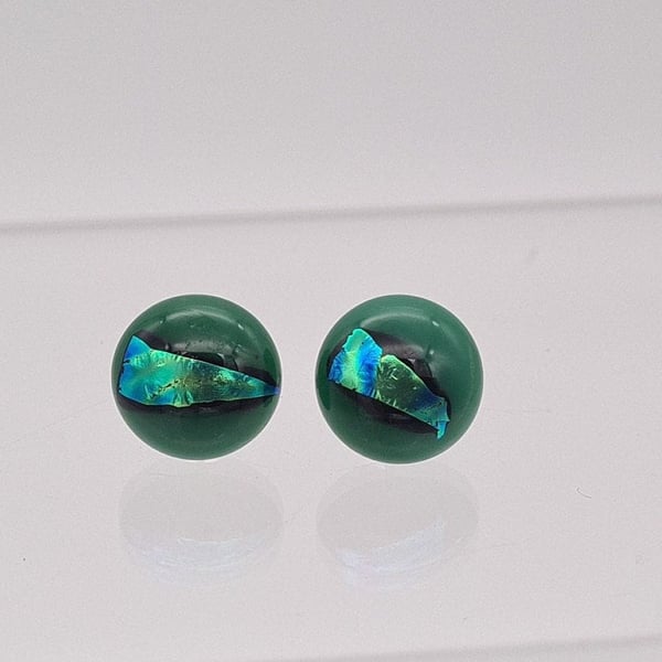 Green Dichroic Glass Stud Earrings