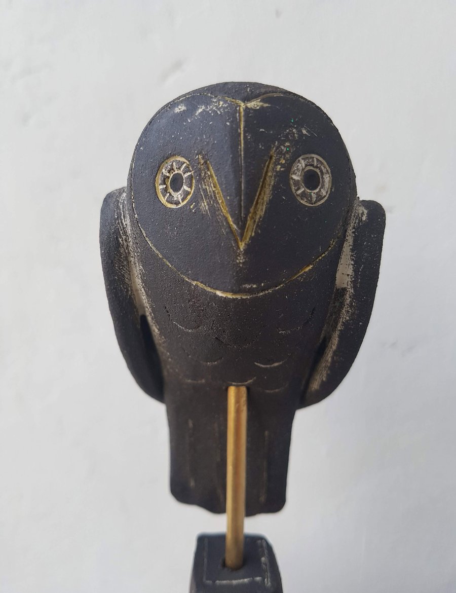 Ceramic Owl Sculpture -Black Owl - Owl art -free UK shipping
