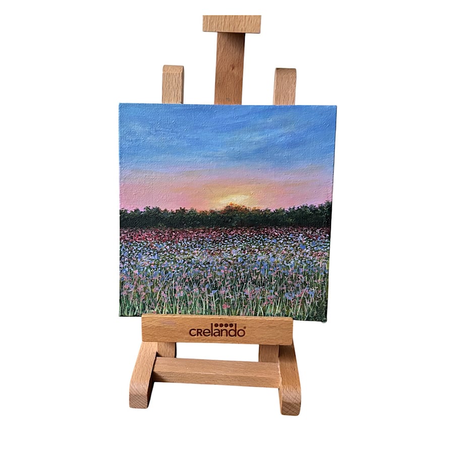 Sunset flower field acrylic on canvas landscape