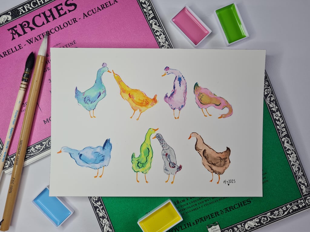 Original Watercolour painting colourful duck art