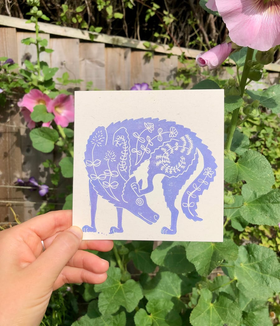 Summer Wolf Linocut Card