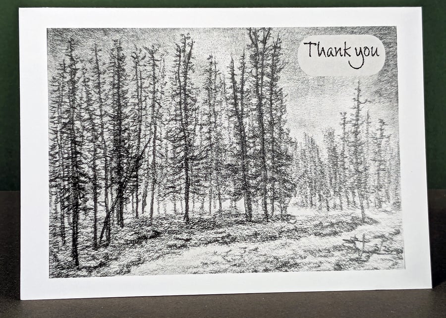 Forest in Pencil Art Card: Blank or Personalised A6-Size Greetings Card