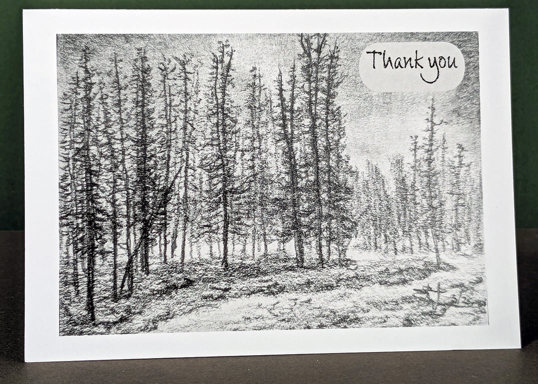 Forest in Pencil Art Card: Blank or Personalised A6-Size Greetings Card