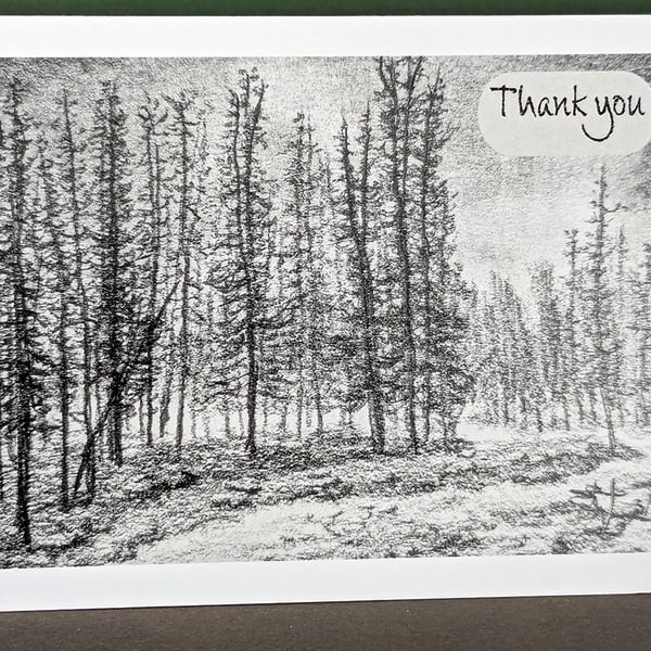 Forest in Pencil Art Card: Blank or Personalised A6-Size Greetings Card