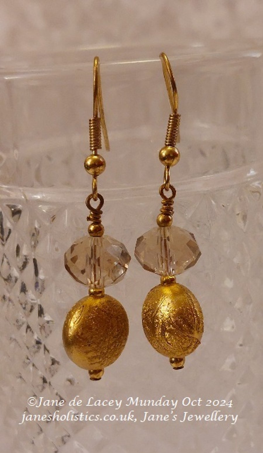 Gold Foil and Crystal Drop Earrings