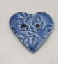 Medium Ice Blue Leaf Sprig Texture Heart Shaped Ceramic Button - Image 1