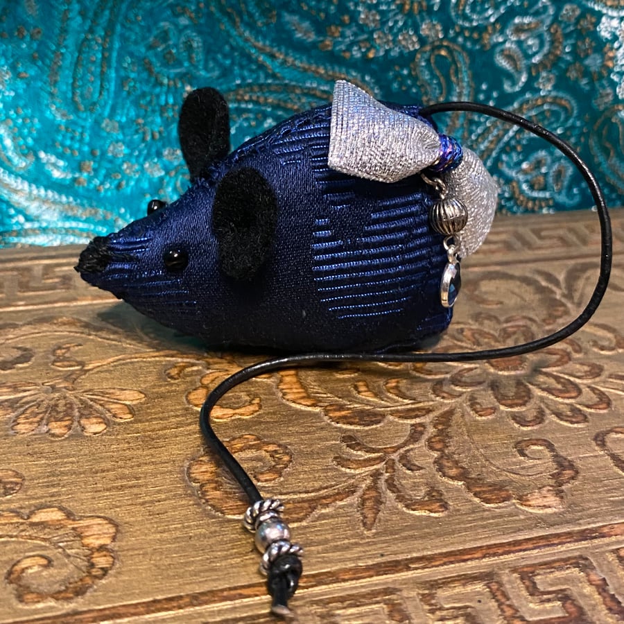 Sapphire Treasure Mouse - Hand Stitched Vintage Silk Mouse