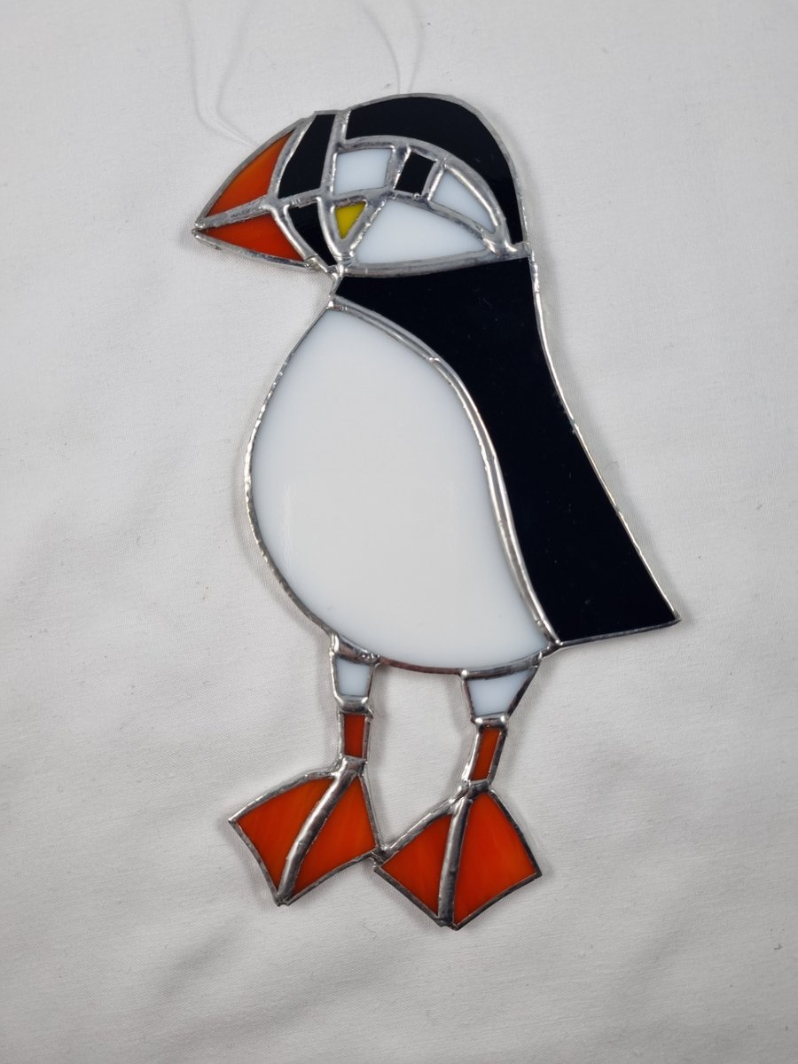 521 Stained Glass Puffin - handmade hanging decoration.