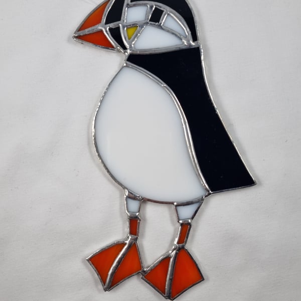521 Stained Glass Puffin - handmade hanging decoration.
