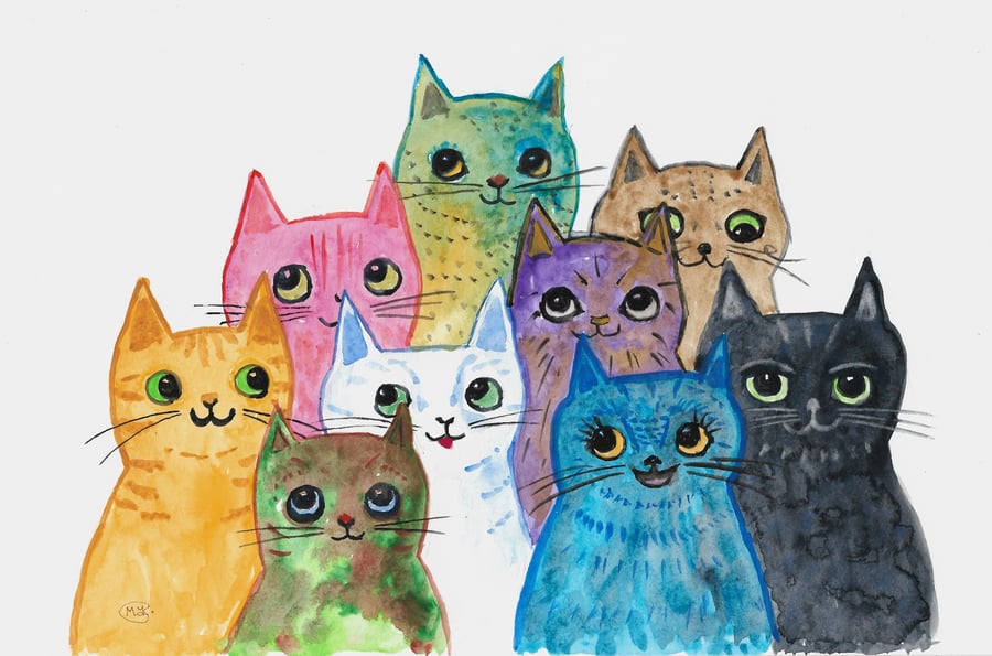 NOW SOLD:  Colourful Cats together painting