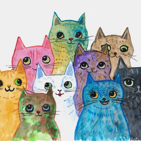 NOW SOLD:  Colourful Cats together painting