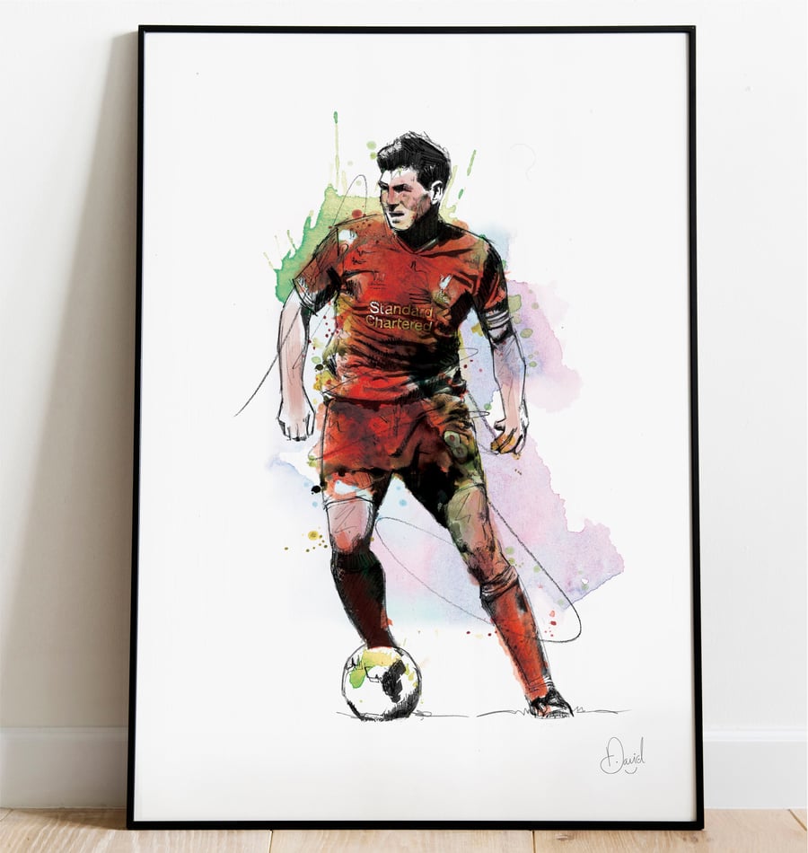 Steven Gerrard Art Print, Liverpool FC Drawing, Liverpool FC Illustration,