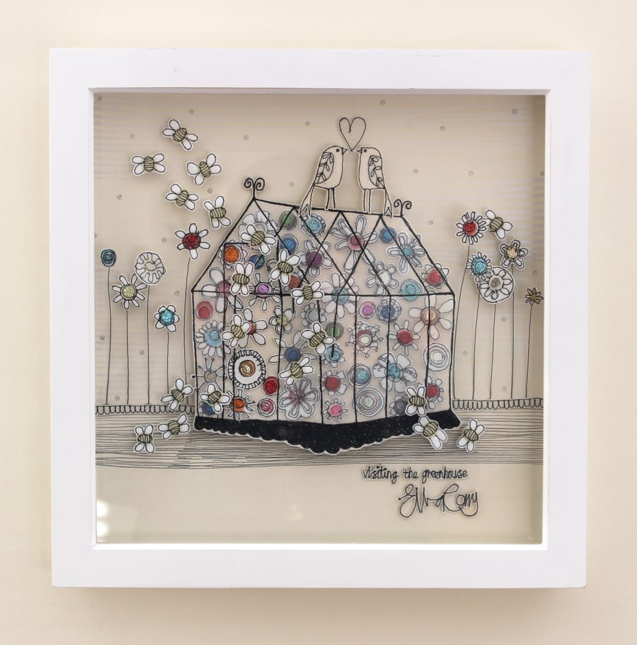 'Visiting the Greenhouse' - Framed Textile 