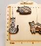 Geometric Wooden Sleeping Cat Pendant, Layered Wood Kitty Necklace, Stainless St - Image 3