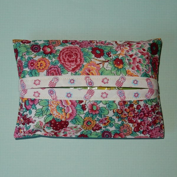 Pocket tissue holder - Liberty print pink and green