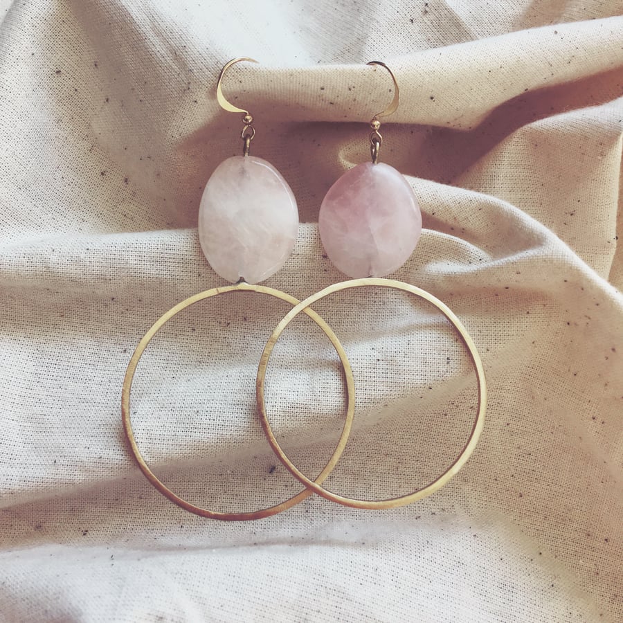 Gold Vermeil and Rose Quartz Hoop Earrings
