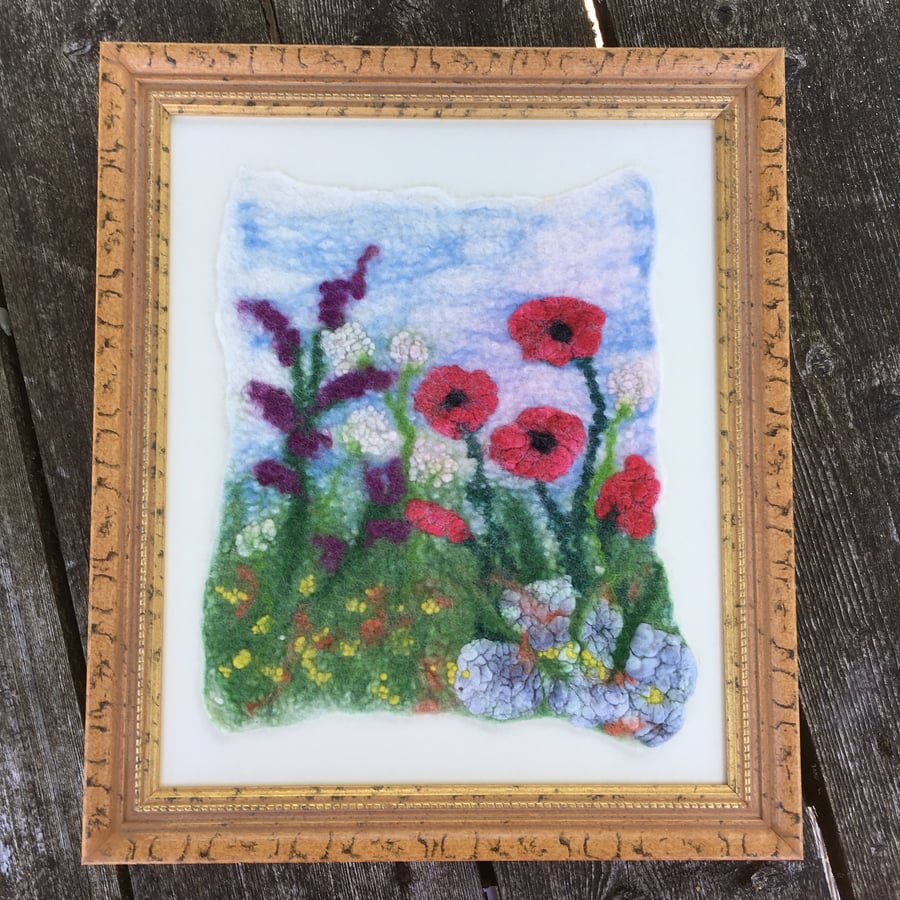 Felted picture, textile art, poppies