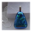 Dichroic Glass Pendant 006 Emerald Triangle Handmade with silver plated chain