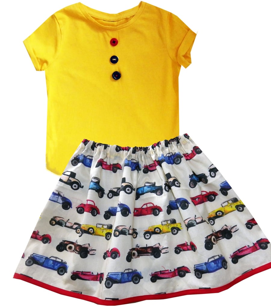 Girl's Car Skirt and T-Shirt, Girls clothes 